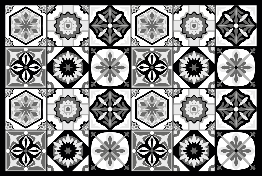 黑色白色和灰色厨房地砖 - TenStickers