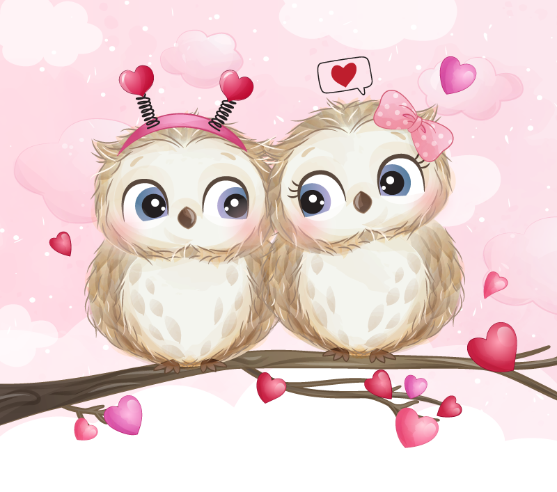 卧室乙烯基地毯可爱猫头鹰情侣 - TenStickers