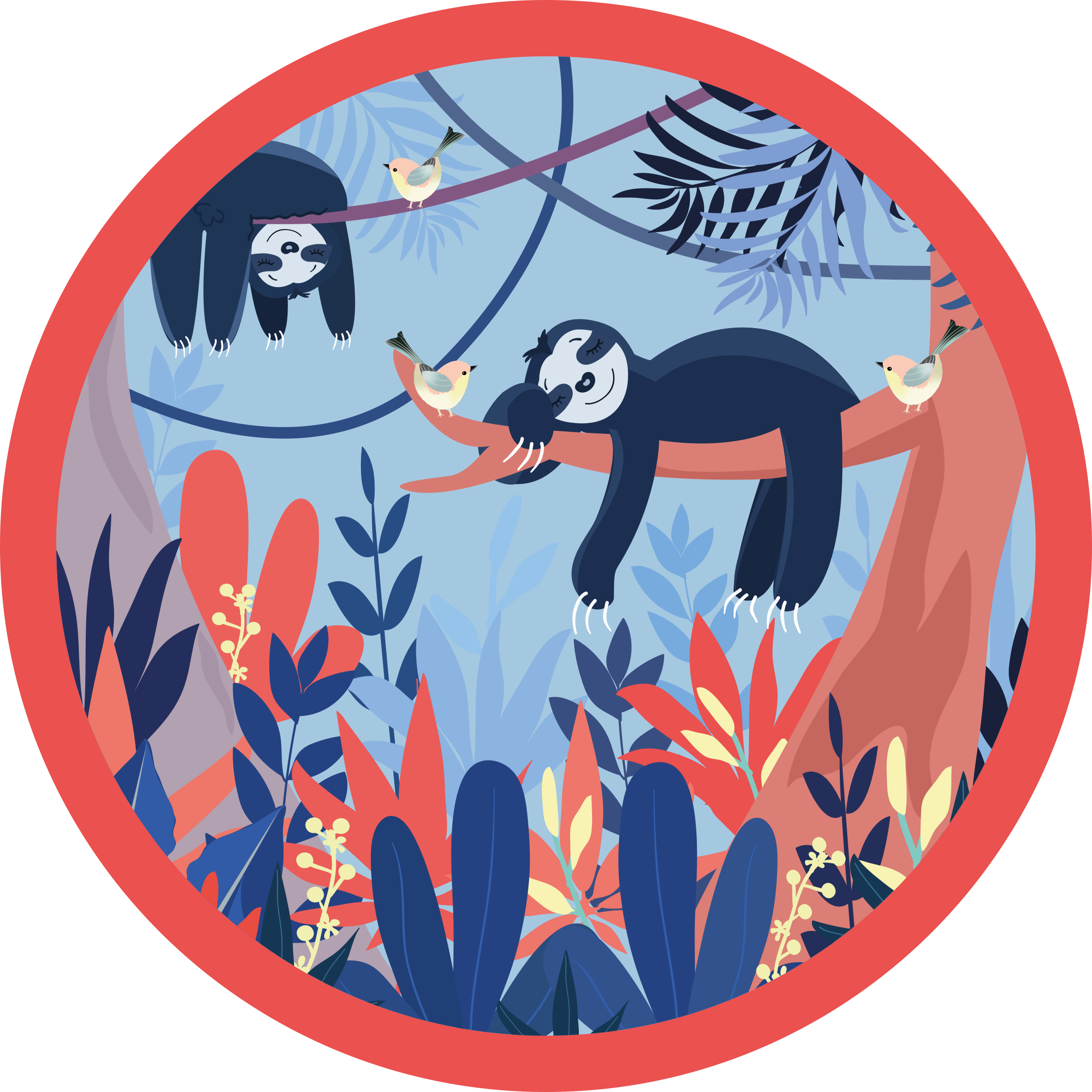 乙烯基地毯动物印花懒熊丛林场景 - TenStickers