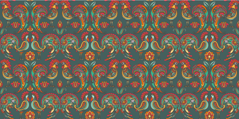 乙烯基地毯镶嵌色彩丰富的民俗图案 - TenStickers