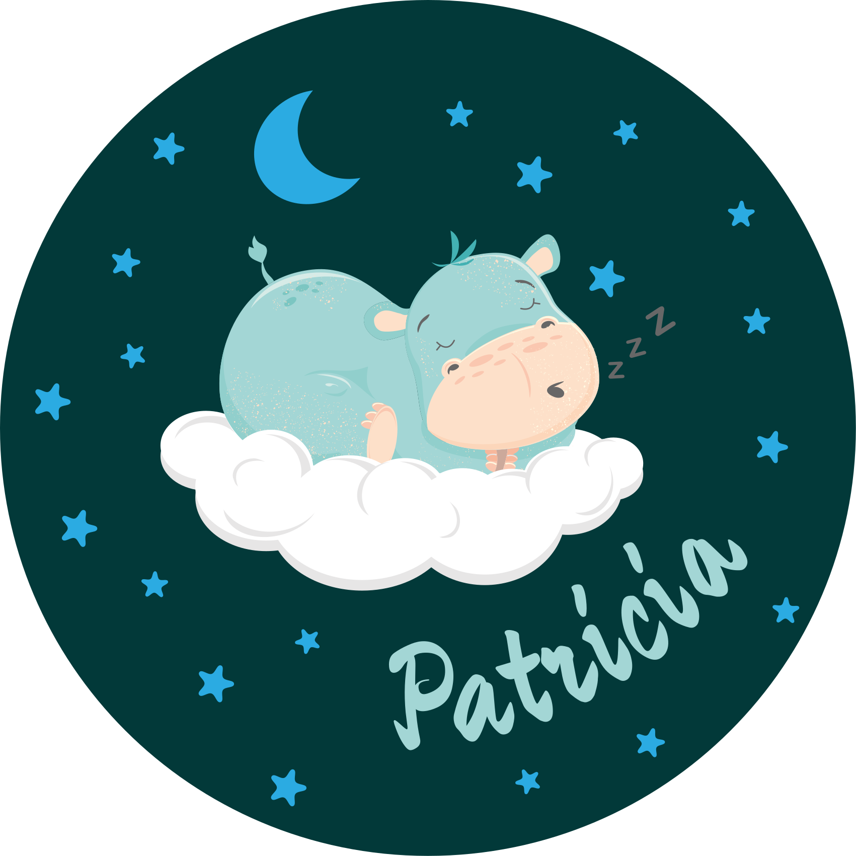 乙烯基地毯托儿所睡眠河马定制名字 - TenStickers