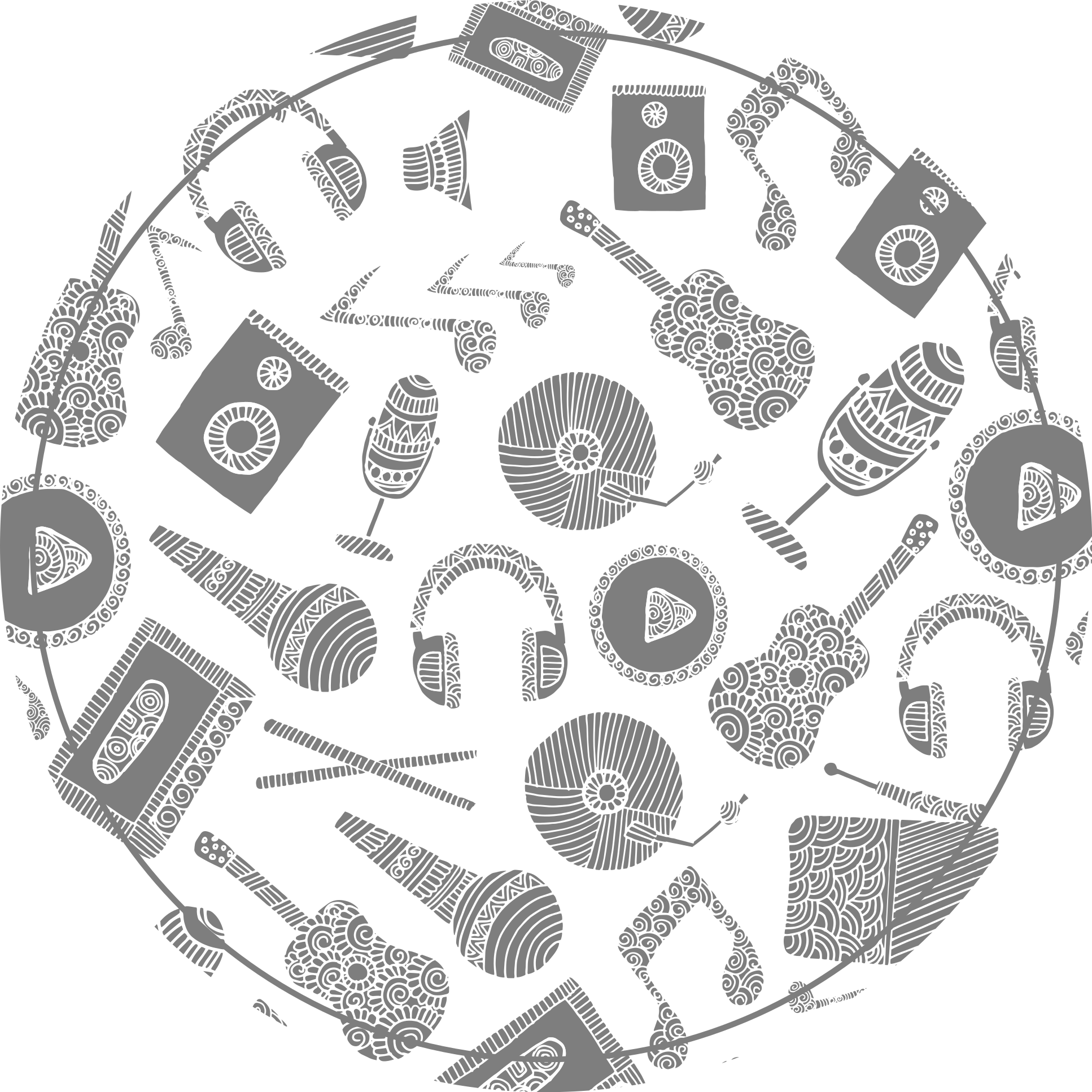 曼陀罗风格圆形地毯中的音乐模式 - TenStickers