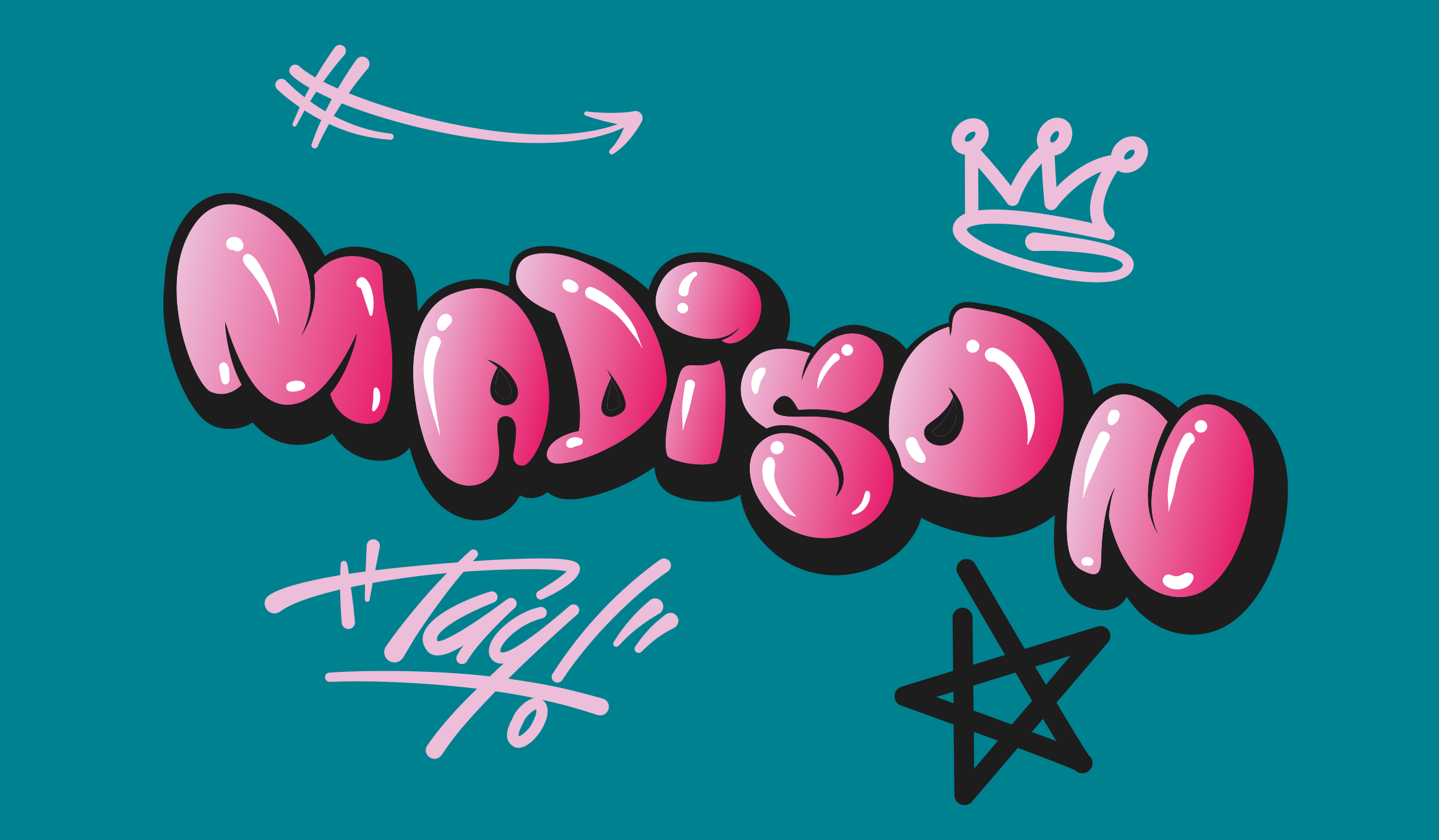 乙烯基地毯 粉色涂鸦带名字 - TenStickers