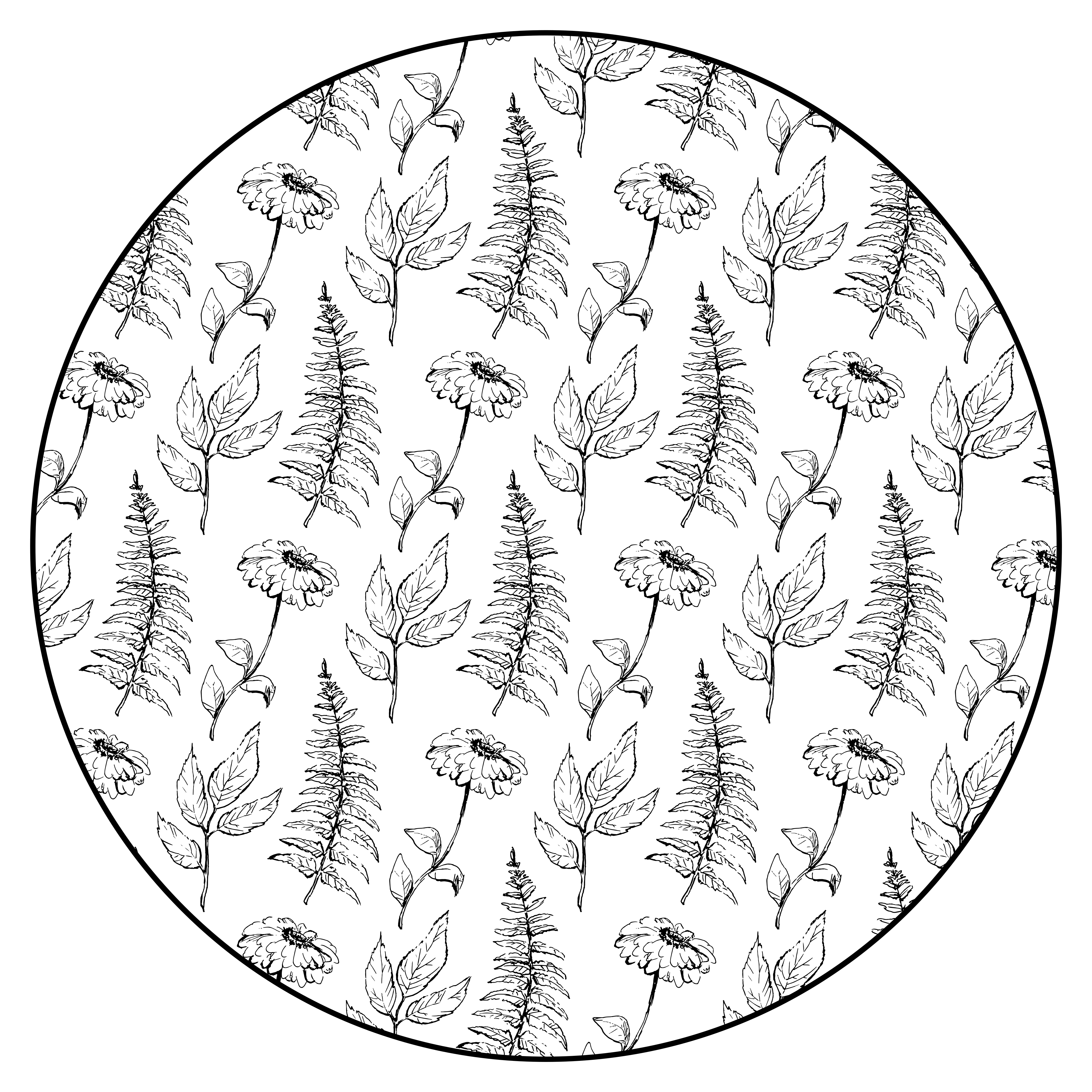 圆形乙烯基地毯花卉黑色轮廓 - TenStickers