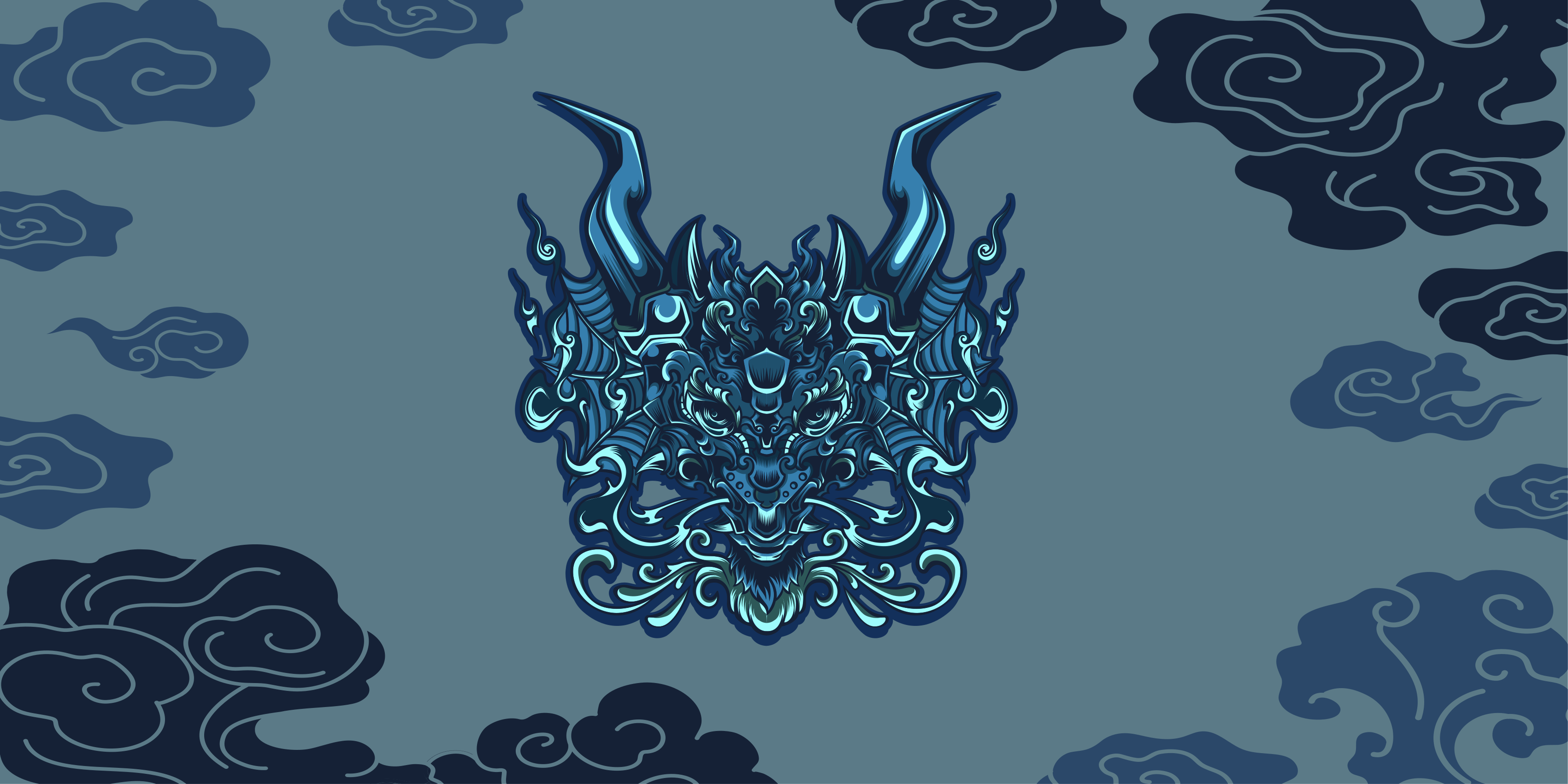 民族乙烯基地毯灰色龙纹图案 - TenStickers