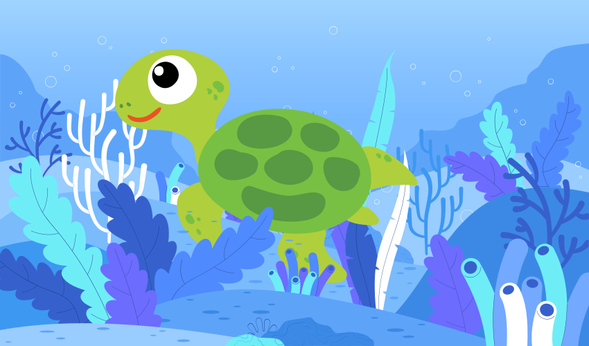 乙烯基地毯 儿童 欢快的海龟海景 - TenStickers