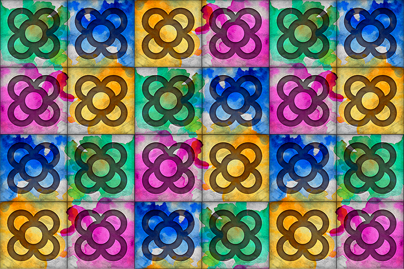 乙烯基复古地毯 彩色波浪瓷砖 - TenStickers