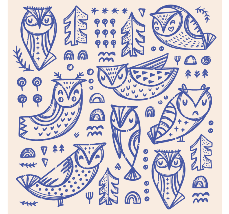 墙纸 动物壁纸 可爱蓝色猫头鹰脸插图 - TenStickers