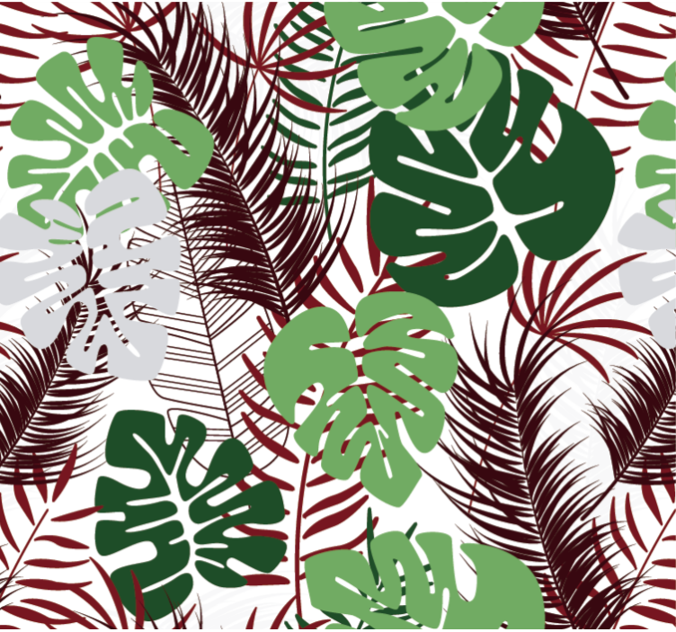 墙纸性质为红枝 monstera 叶子。 - TenStickers