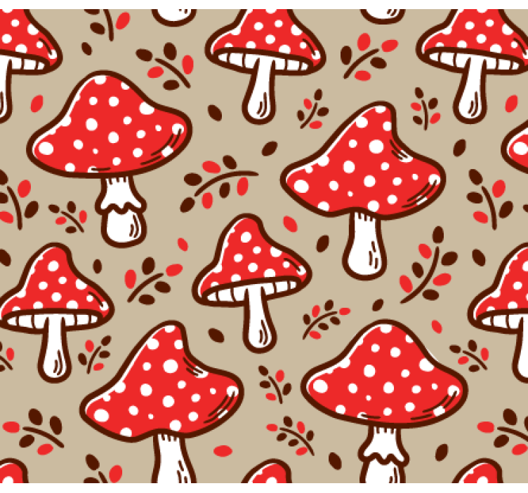 墙纸 性质：米色背景上的典型蘑菇 - TenStickers