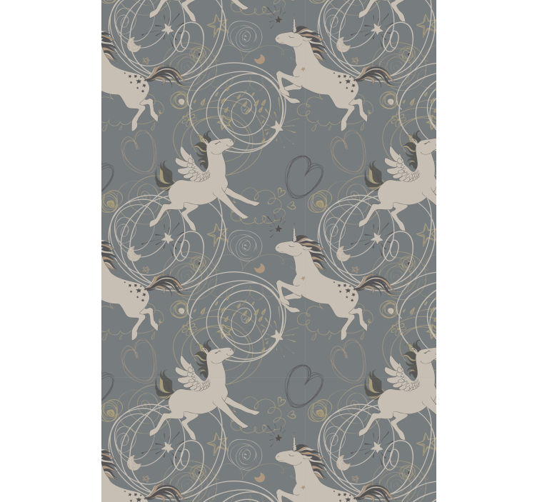 儿童墙纸，黑色背景上的飞马独角兽 - TenStickers