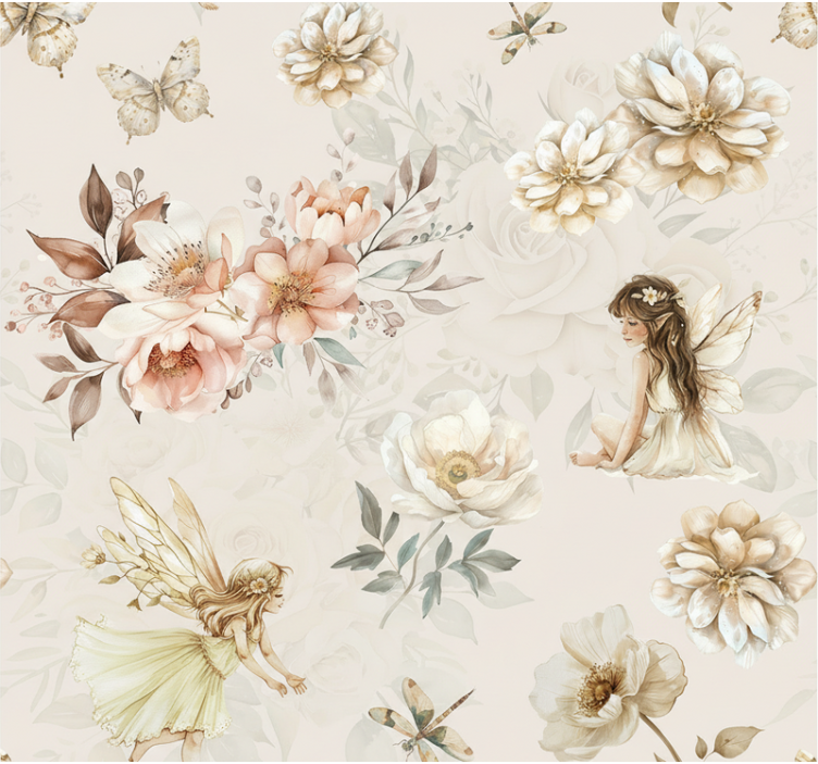 客厅墙纸柔和粉彩仙女 - TenStickers