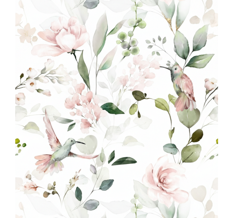 客厅墙纸柔和粉彩鸟图案装饰 - TenStickers
