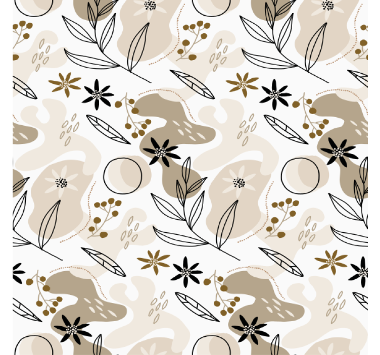 墙纸花卉时尚粉色和米色叶子图案 - TenStickers