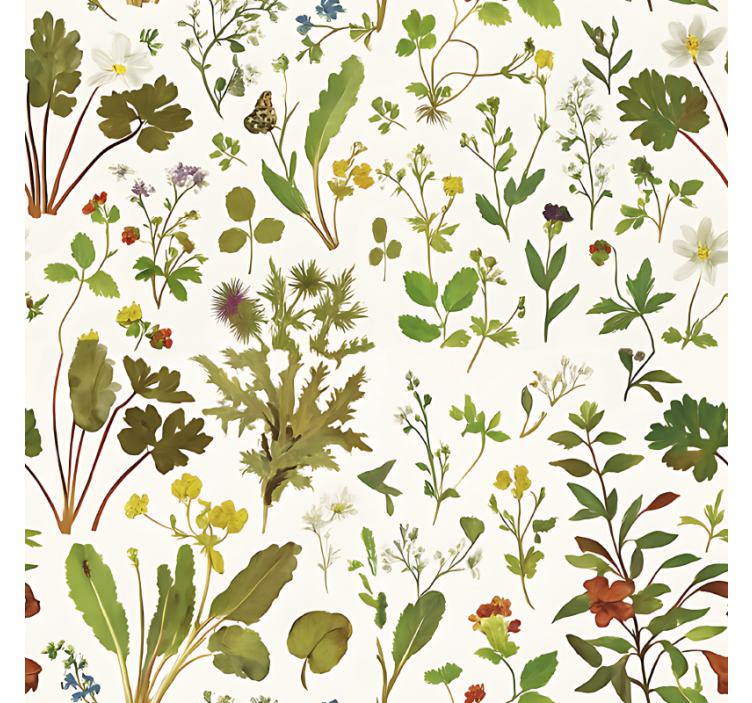 墙纸 主卧 植物图案白色背景 - TenStickers