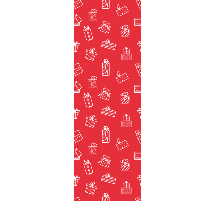 红色背景圣诞壁纸上的白色礼物 - TenStickers