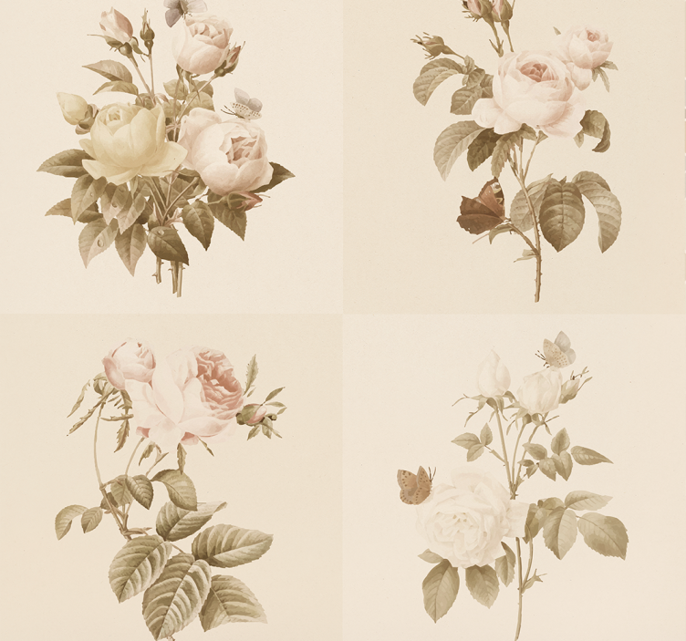 墙纸入口壁纸 花卉瓷砖设计 - TenStickers