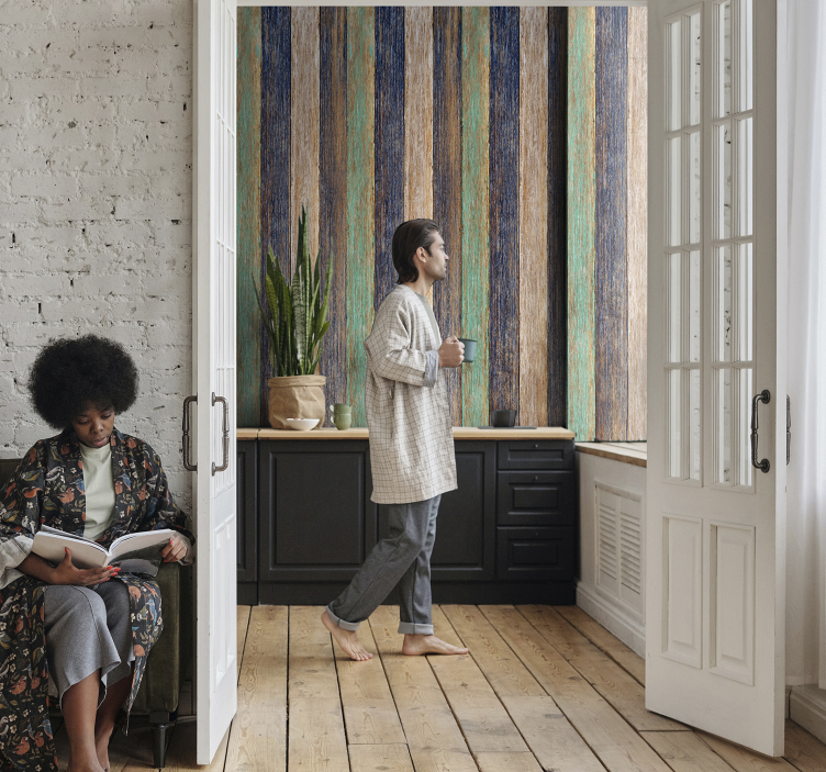 墙纸 木 色彩丰富的破旧设计 - TenStickers