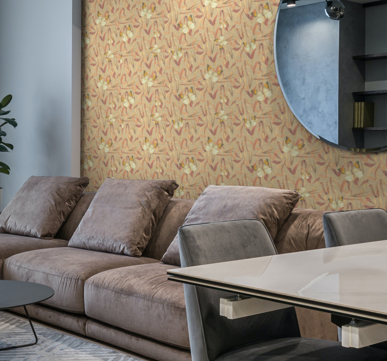 客厅墙纸蝴蝶与干叶 - TenStickers