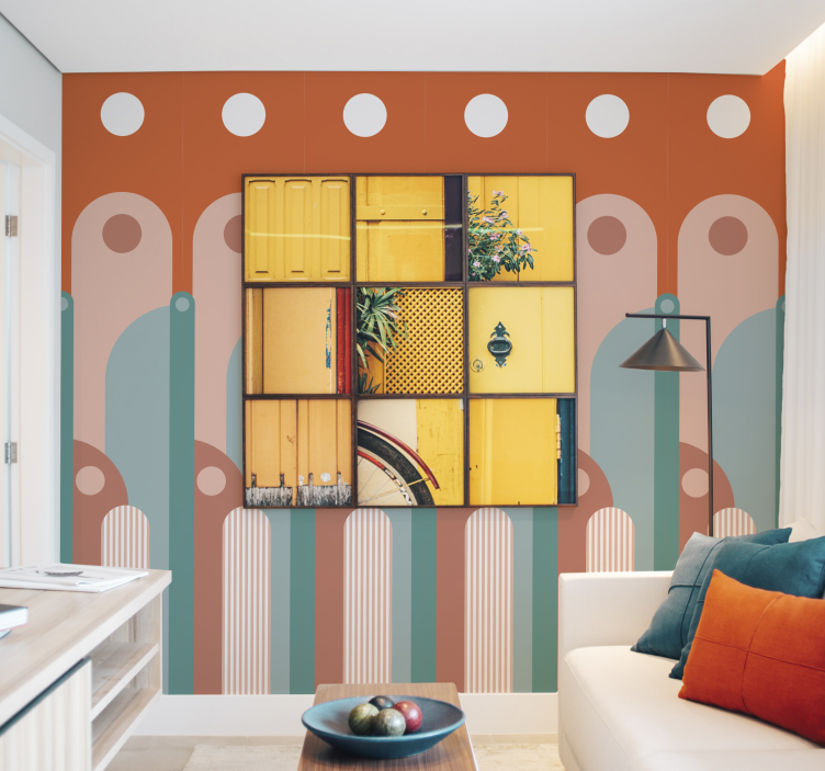 客厅墙纸呈现曲线几何图形 - TenStickers