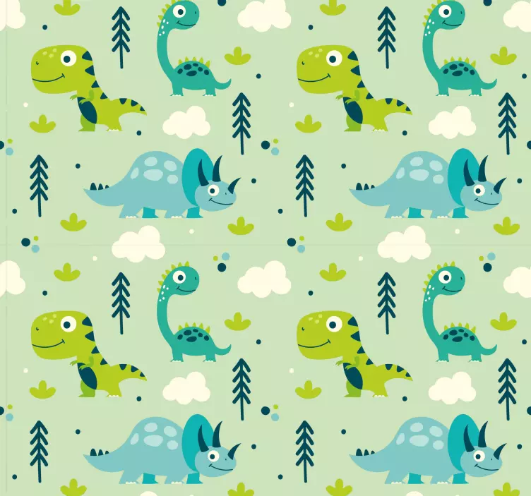 绿色背景苗圃恐龙壁纸 - TenStickers