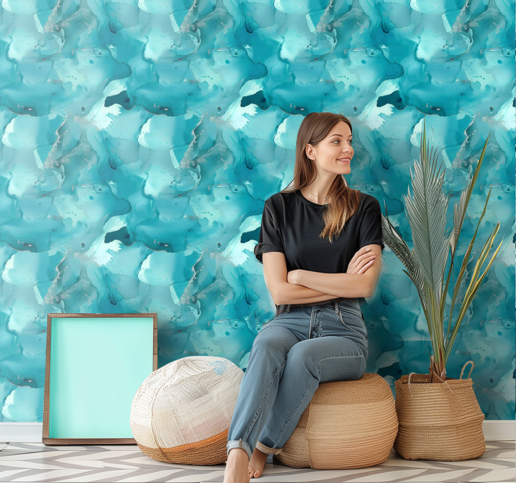 墙纸 抽象 蓝色波浪 - TenStickers