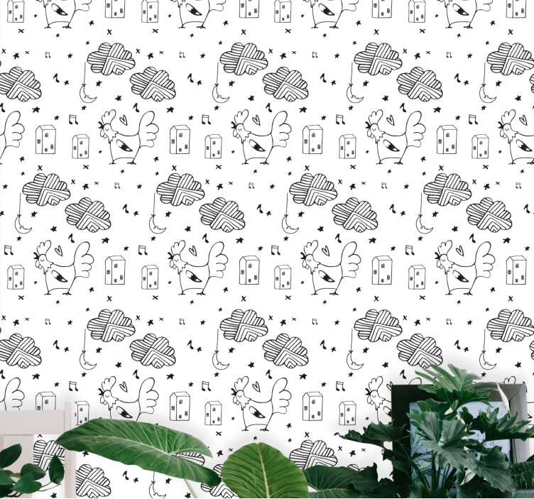 墙纸 动物壁纸 公鸡卡通图案 - TenStickers