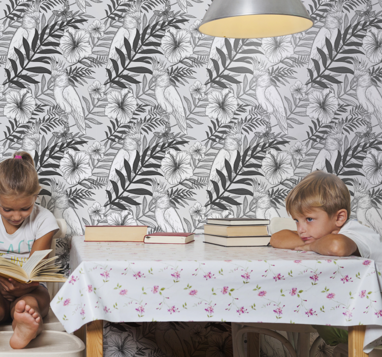 墙纸雨林 花卉单色素描 - TenStickers