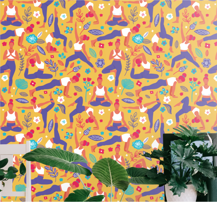 墙纸 艺术 瑜伽姿势模式 - TenStickers