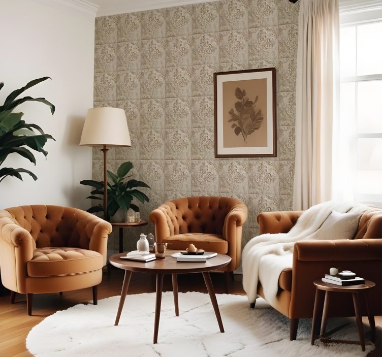 墙纸 巴洛克式 米色瓷砖 - TenStickers