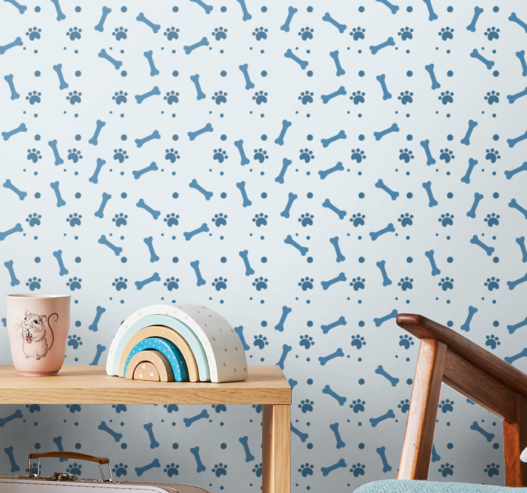 蓝色狗骨头图案儿童壁纸 - TenStickers