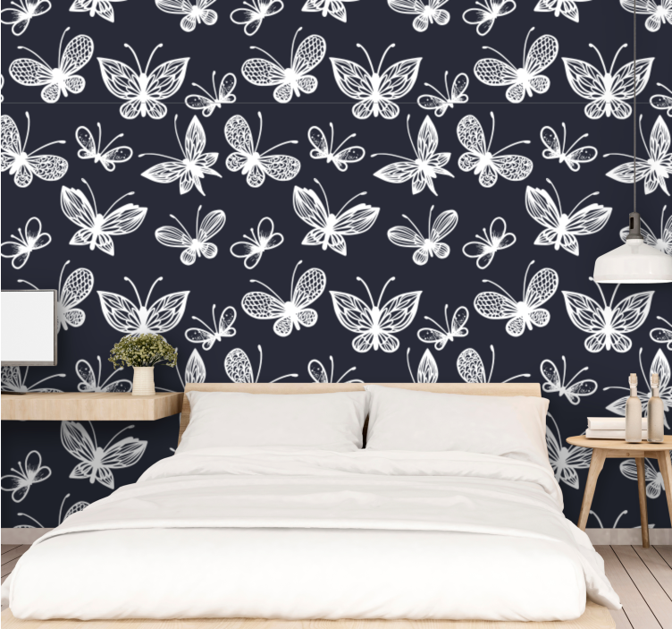 墙纸 蝴蝶壁纸 优雅白色蝴蝶 - TenStickers