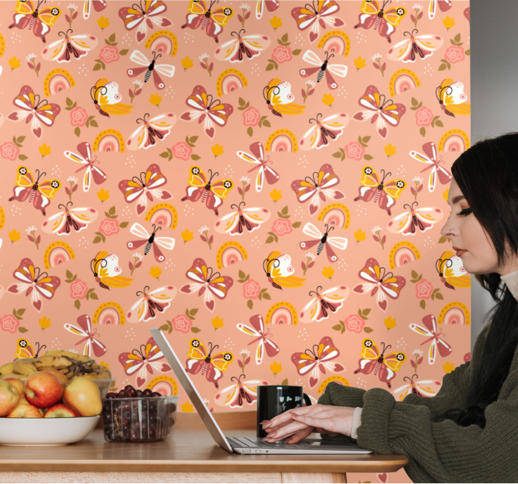 墙纸 蝴蝶壁纸 蝴蝶植物图案 - TenStickers