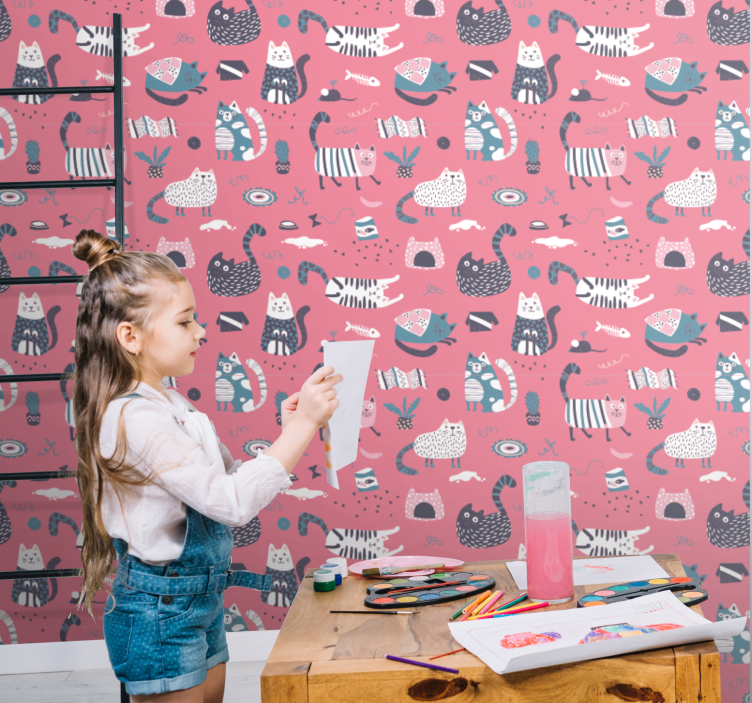 墙纸 猫 顽皮的猫咪插图 - TenStickers