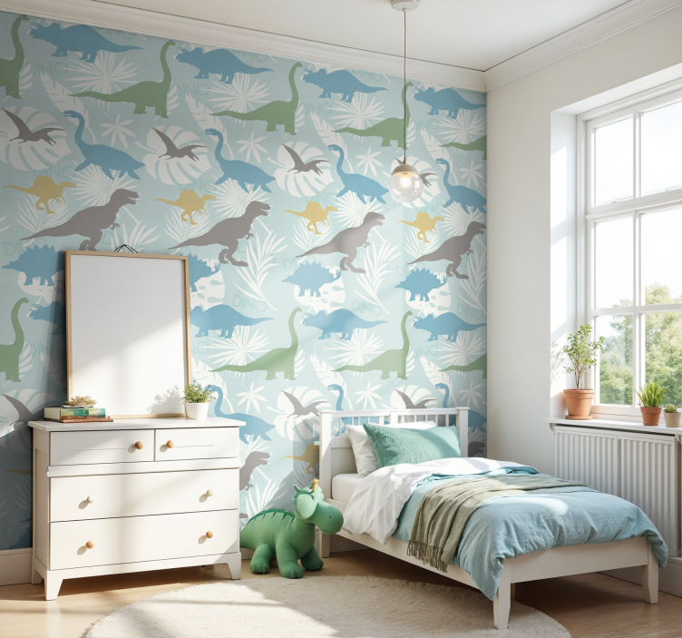 墙纸 恐龙 柔和的色彩图案 - TenStickers