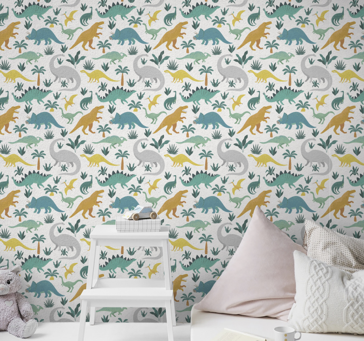 恐龙与树儿童壁纸 - TenStickers
