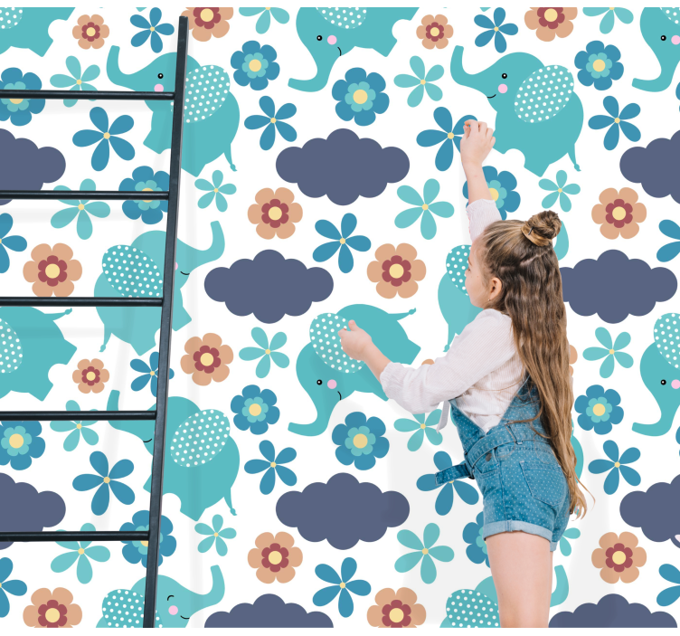 墙纸 大象 大象玩花 - TenStickers