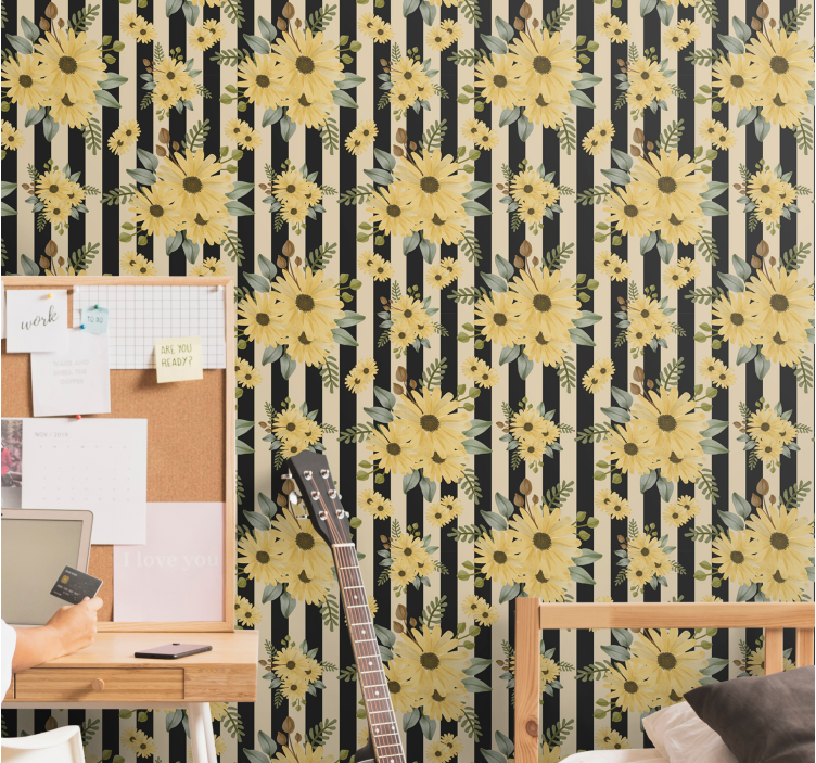 墙纸 花卉观赏 条纹向日葵图案 - TenStickers