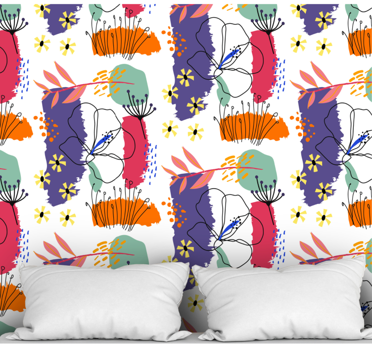 墙纸花卉 植物素描图案 - TenStickers