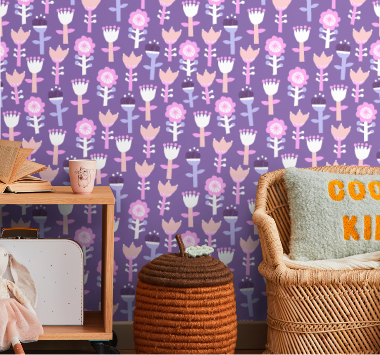 墙纸花卉紫色图案 - TenStickers