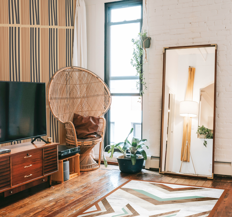 客厅墙纸采用波西米亚条纹设计 - TenStickers