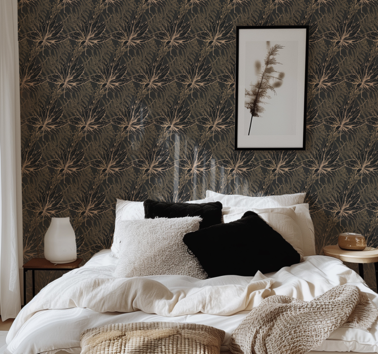 黑色墙纸 大金叶 - TenStickers