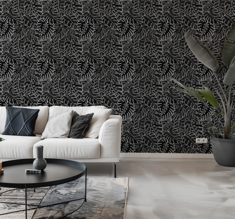 黑色墙纸 大叶子 - TenStickers