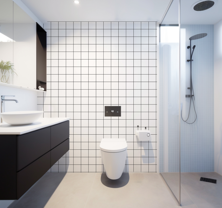 墙纸 方形墙纸 黑色和白色细线 - TenStickers