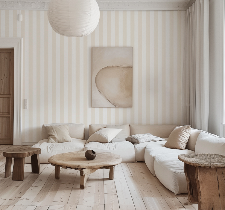 墙纸  竖条纹壁纸 白色和米色 - TenStickers