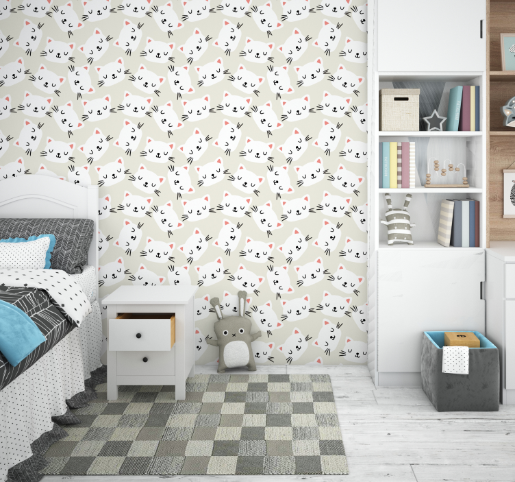 儿童墙纸 白猫脸画 - TenStickers